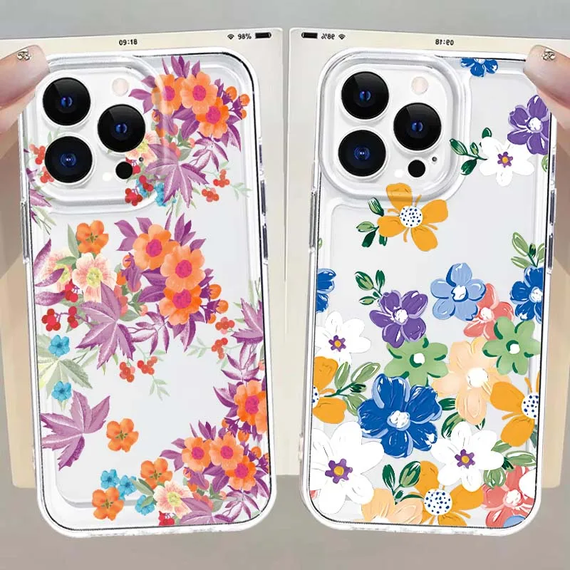 

Colorful Flower Art Design Phone Case For Apple iPhone 17 16e 16 15 14 13 12 11 Pro Max Plus Mini TPU Soft Transparent