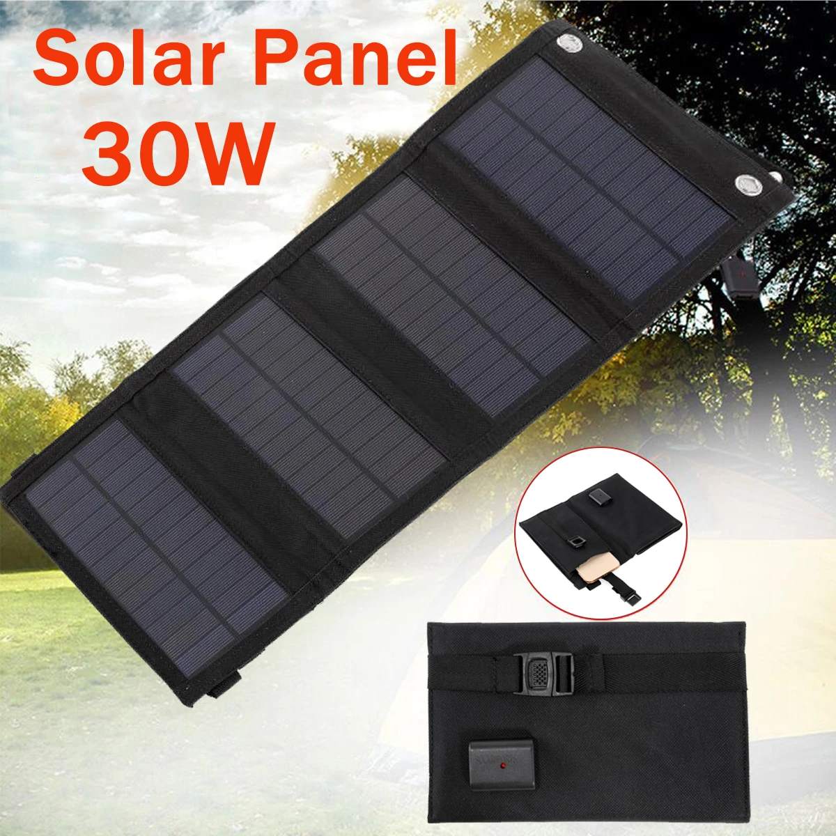 

30W Folding Solar Panel Monocrystalline Portable Solar Panels Charger Outdoor Mobile Phone Lighting Emergency Charging Camping