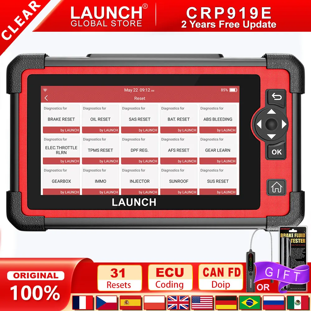 LAUNCH X431 CRP919E Car Diagnostic Tools OBD OBD2 Scanner Tpms CANFD DOIP Active Test ECU Coding 31 Reset  2 Years Free Update