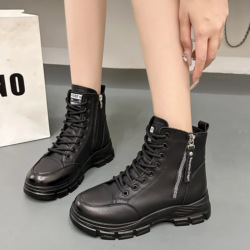 Bota de tornozelo monocromática de dedo redondo feminina, sapatos com cordões dianteiros, alta qualidade, moda profissional e profissional, venda quente, 2024