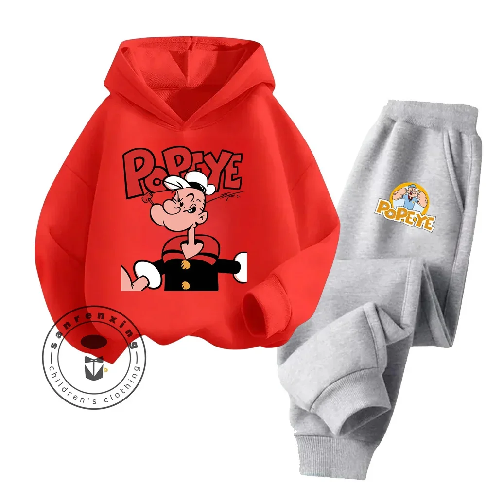 Casual Popeye Hoodie Sets Kids Comfortable Everyday Wear Simplistic Playful Cartoon Design Lightweight Breathable Pure Cotton