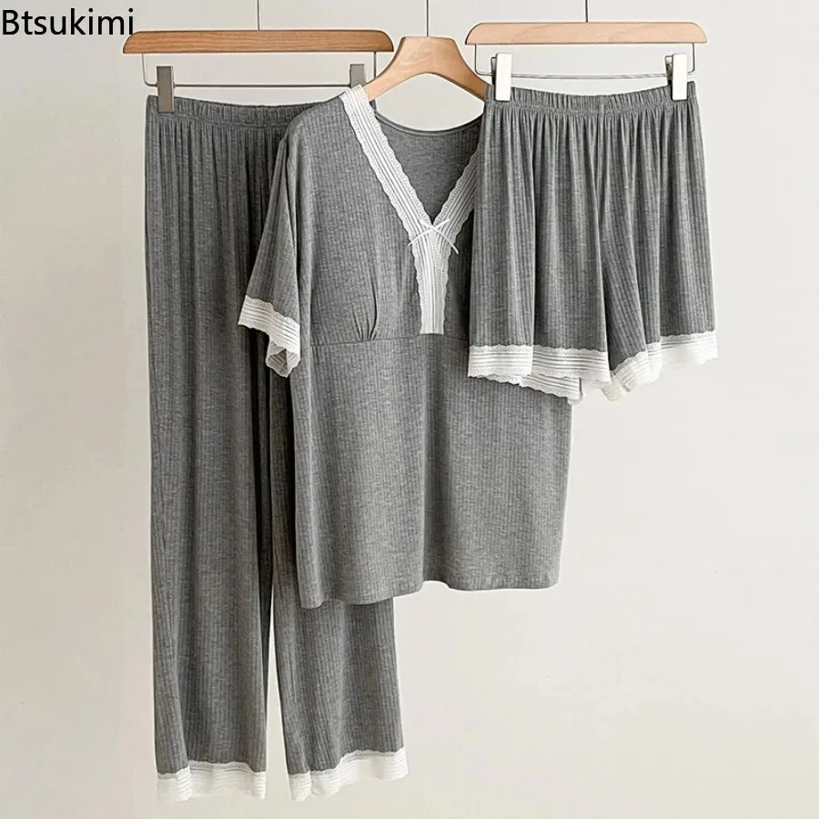 New 2025 Women's Summer Thin Pajamas Set Short Sleeve Top Loose Pants Two-piece Set Household Clothes Ladies Home Service Suit