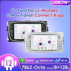 Ossuret-Radio de coche 2DIN con Android 12, 7 pulgadas, unidad central, RDS, DSP, GPS, Navi, BT, CarPlay, para Ford Mondeo, Focus, s-max, Galaxy, c-max, Kuga, UI7862