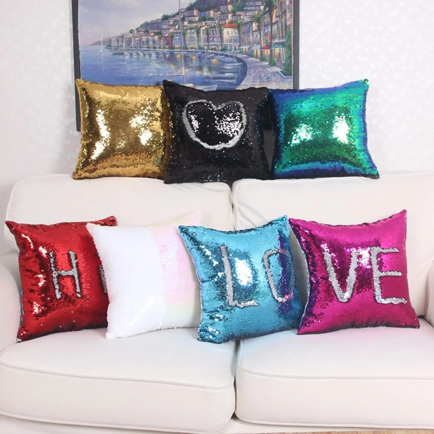 10pcs Cloth Sublimation Blank Throw Sequins Magic Pillow Cases Cushion Cover For Home Hotel Decoration