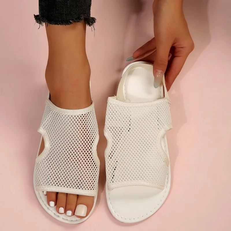 

Women Mesh Breathable Sandals Summer Flat Shoes Ladies Open Toe Slingback Elastic Casual Slip on Hollow Out Beach Walking Slides