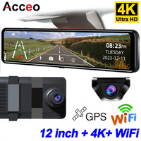 E-ACE 4K Car DVR 12 Inch Touch IPS Sony 415 Park RearView Mirror  Support Black Box Rear View Camera Dashcam Car Video Recorder