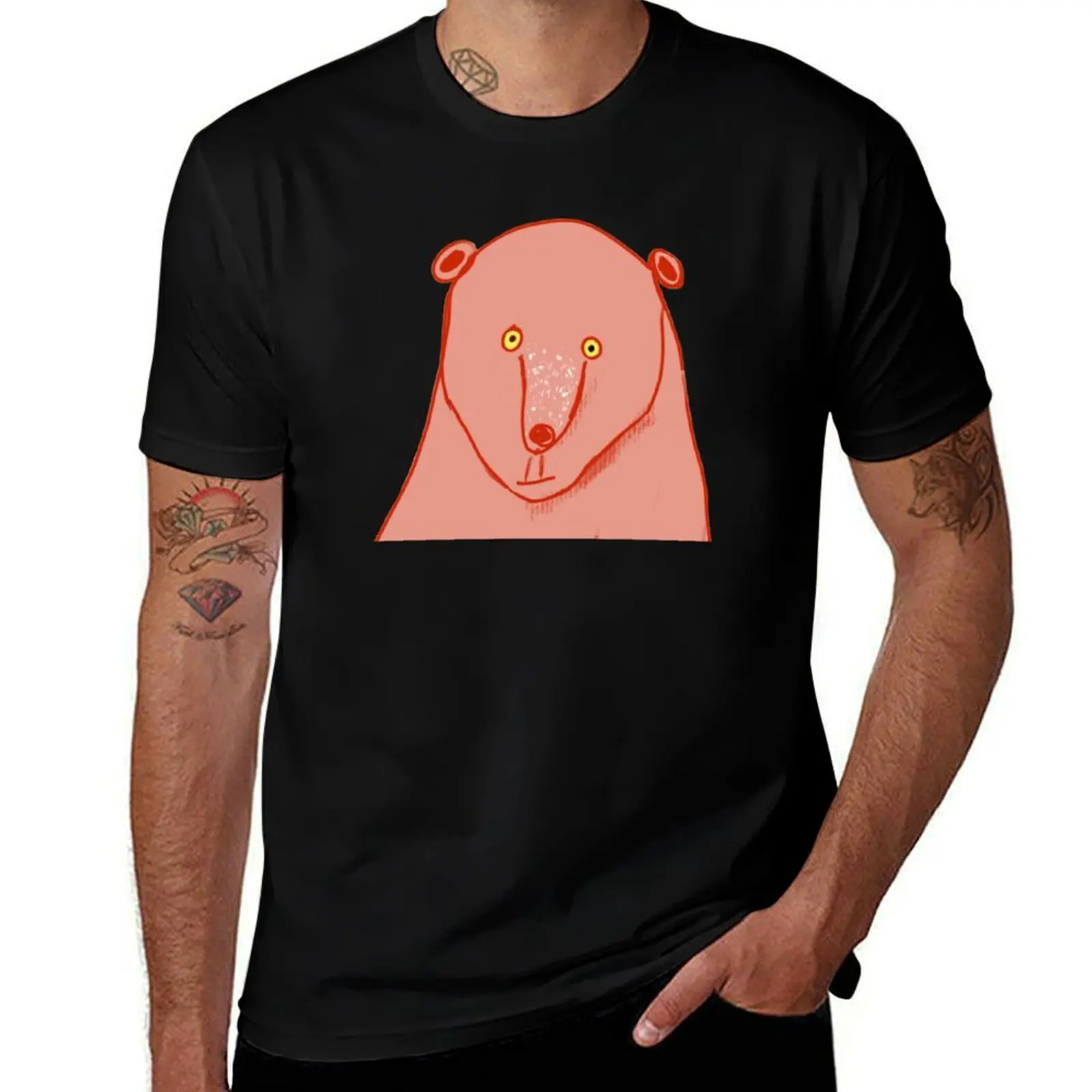 T-shirt léger grande taille avec visage d'ours rose amusant et fascinant sur le devant