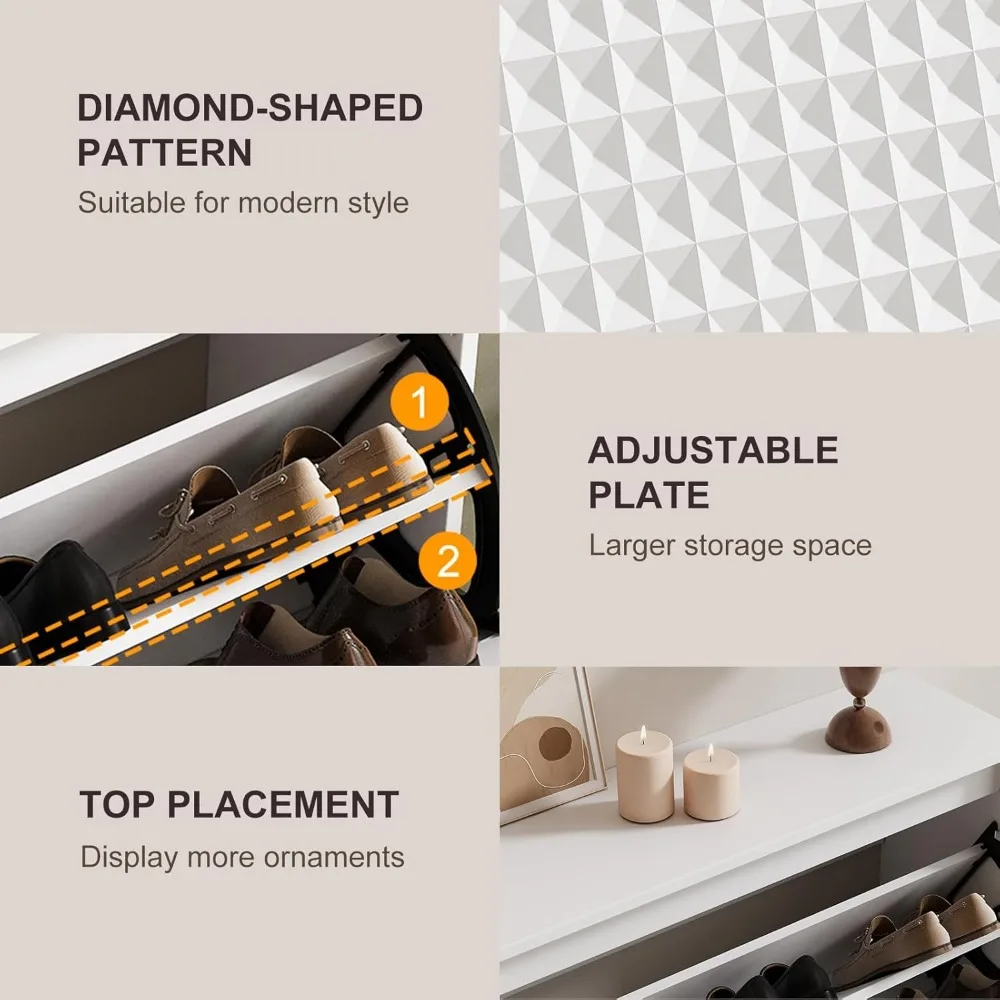 Diamond Pattern Shoe Rack with Flip Drawers Organizer, Storage Cabinet for Shoes, Free Standing Shoe Storage Solution