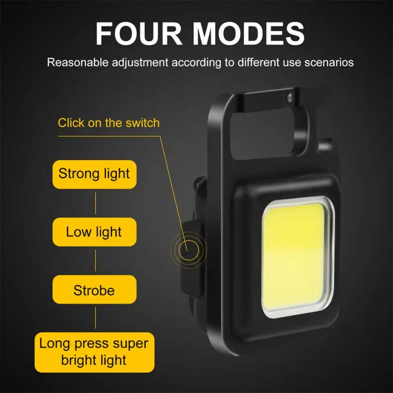 Multifunctional LED COB Flashlight Mini Portable Keychain Flashlight Work Lamp USB Rechargeable Outdoor Camping Emergency Light