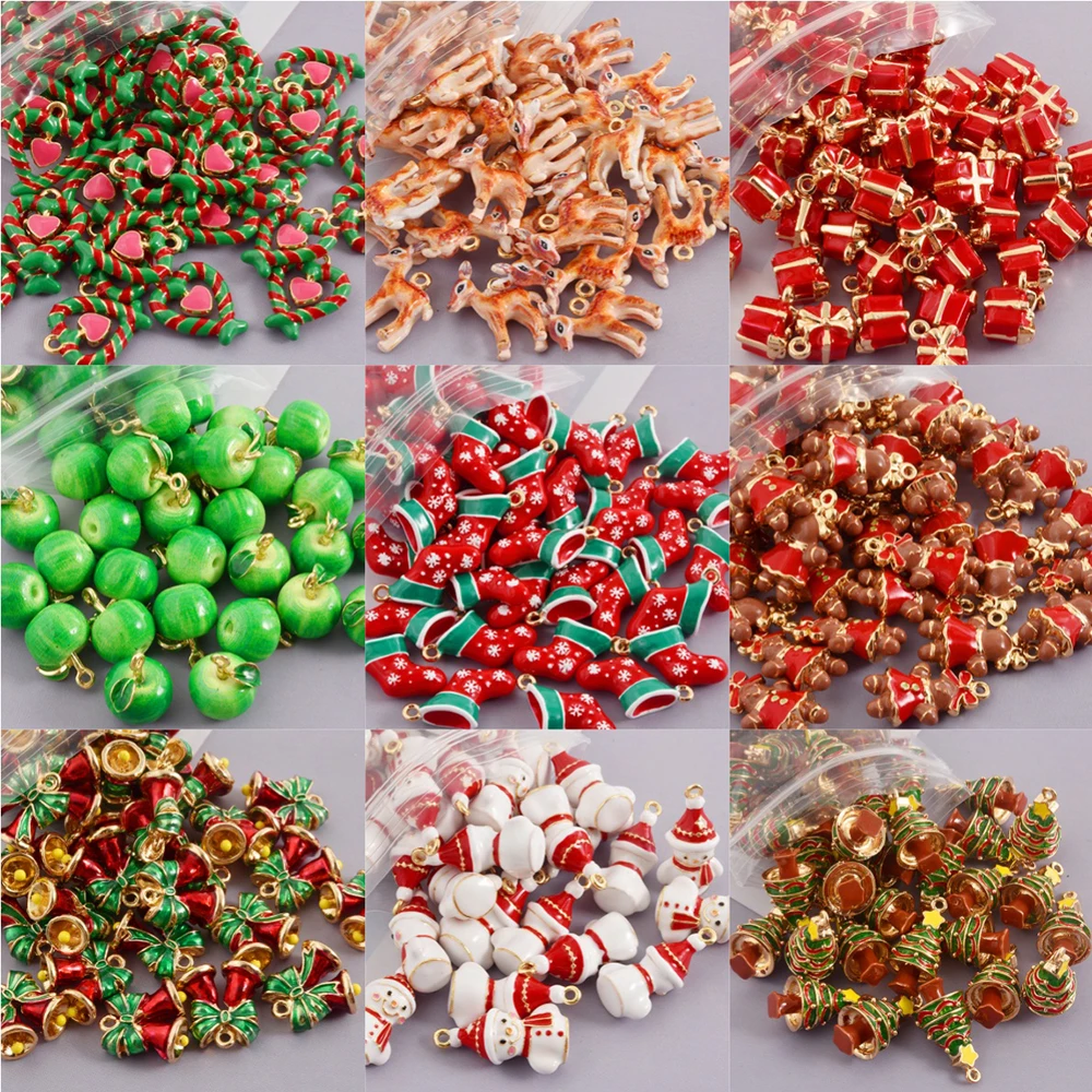 7pcs/Lot Enamel Christmas Jewelry Charm Boots Tree Apple Snowman Santa Claus Gifts For Pendant Necklace Earring Making Supplies