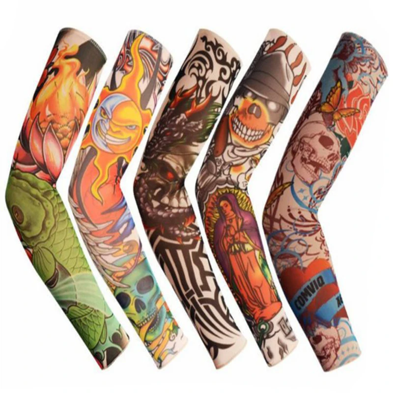 1PCS Plus Size Summer Riding Driving Tattoo Sleeve Print Arm Sleeves Sun Uv Protection Arm Warmers for Men Women Sleeve