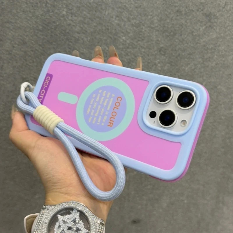 

Роскошный матовый силиконовый чехол для телефона Magsafe с ремешком для iPhone 14 15 16 Pro Max, магнитный бампер с беспроводной зарядкой, задняя крышка