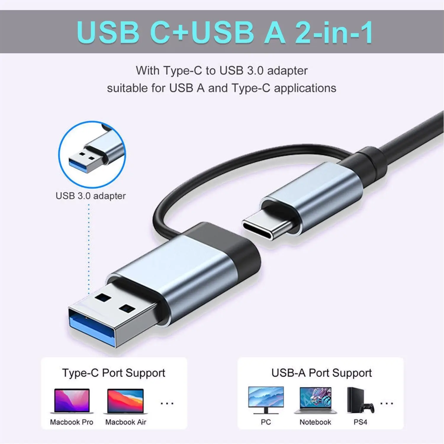 Aluminum USB C & USB Hub 7-in-1 with USB 3.0, USB-C Ports for PC/Laptops/MacBook Pro/Air/iMac/iPad and More Devices