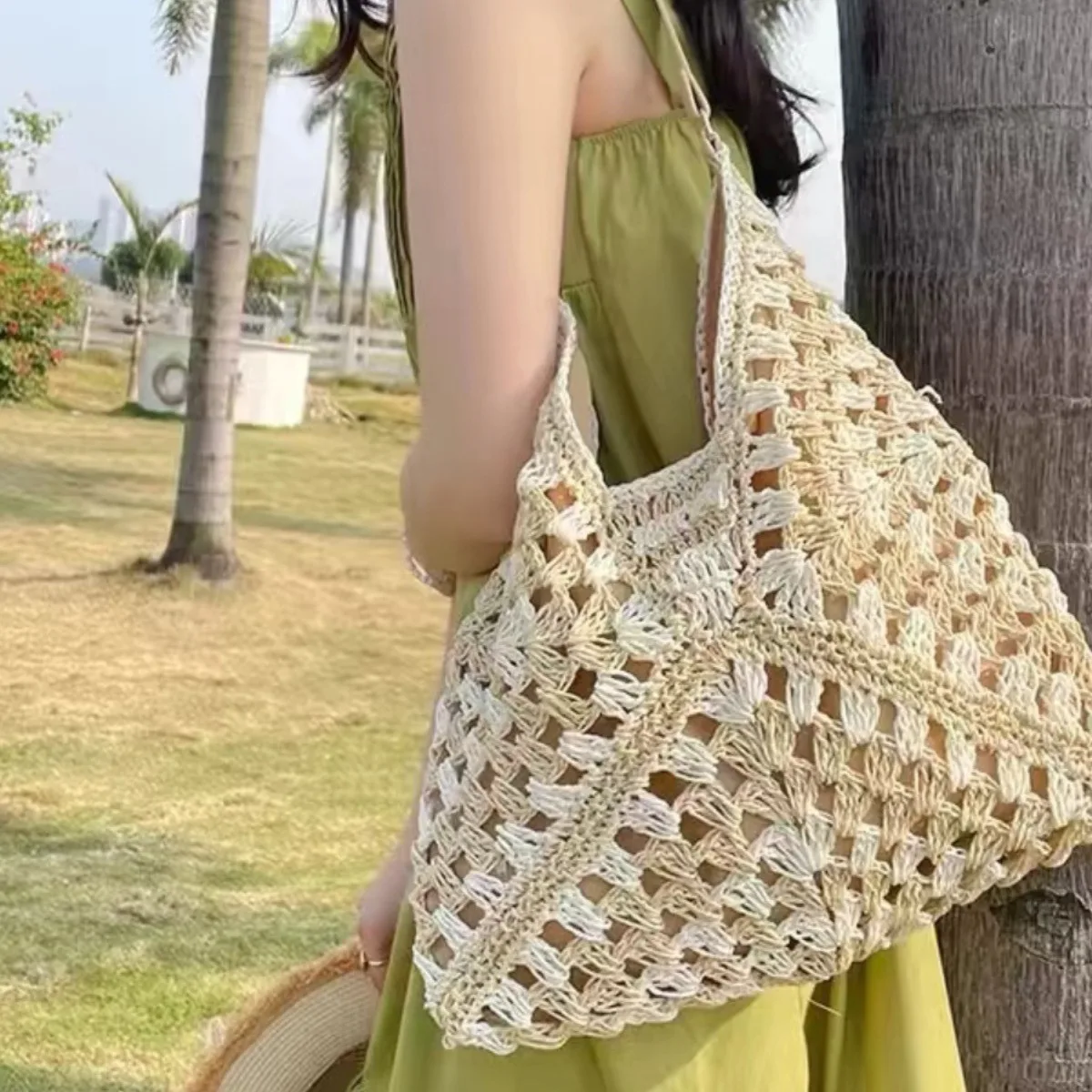 

Women Weaving Clutches Top-handle Bag Large Portable Shoulder Bag Summer Beach Purses Shopper Satchel Female Tote Bags 2024