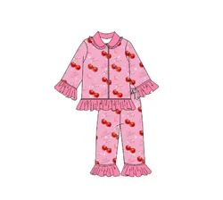 Wholesale Girls Pajama Shorts Two-piece Bowknot Toddler Girls Letter Cherry Print Pajama Set