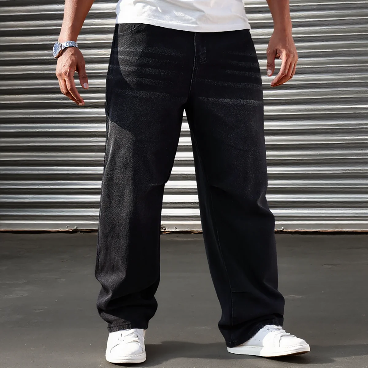 2026 Men's Plus Size Black Wide Leg Jeans Loose Baggy Denim Pants Casual Streetwear Big Size 2XL‑6XL Male Trousers With Pockets