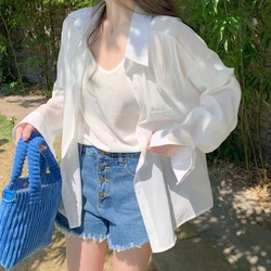 Summer Sun Protection Shirts Women 2024 Korean Simple Solid Thin Blouse Woman Fashion Baggy All-match Beach Sun-proof Shirt