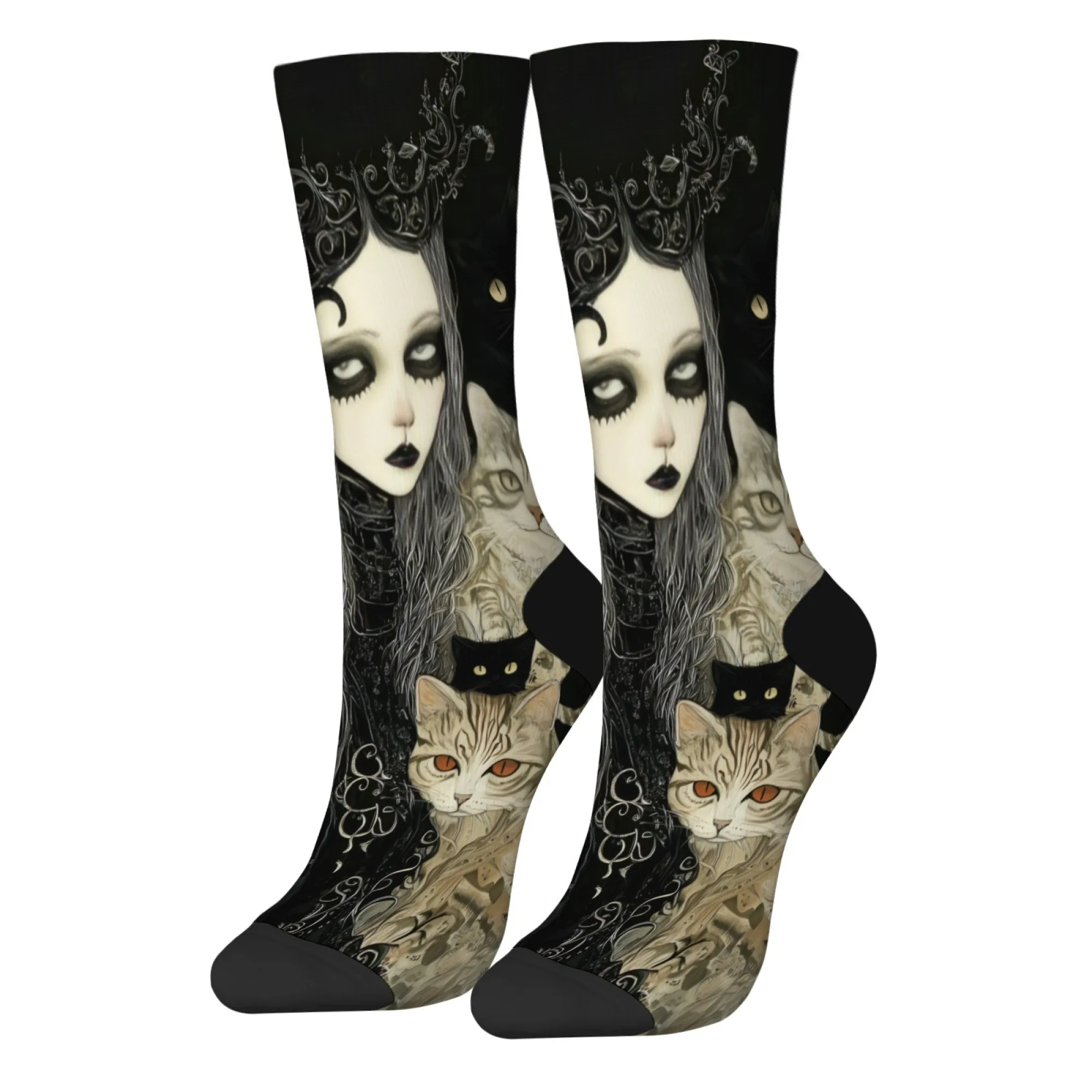 جوارب على الطراز القوطي الفني للنساء والقطط، جوارب للجنسين قابلة للتنفس وناعمة ومريحة ومثالية للهدايا المجنونة اليومية