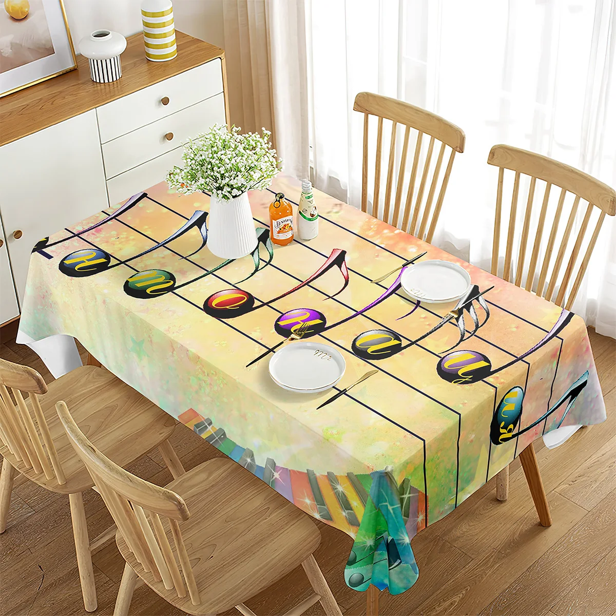 

Rock Music Rectangle Tablecloth Music Symbol Art Decoration Rectangle Tablecloth for Get Together Kitchen Dining Room Decoration