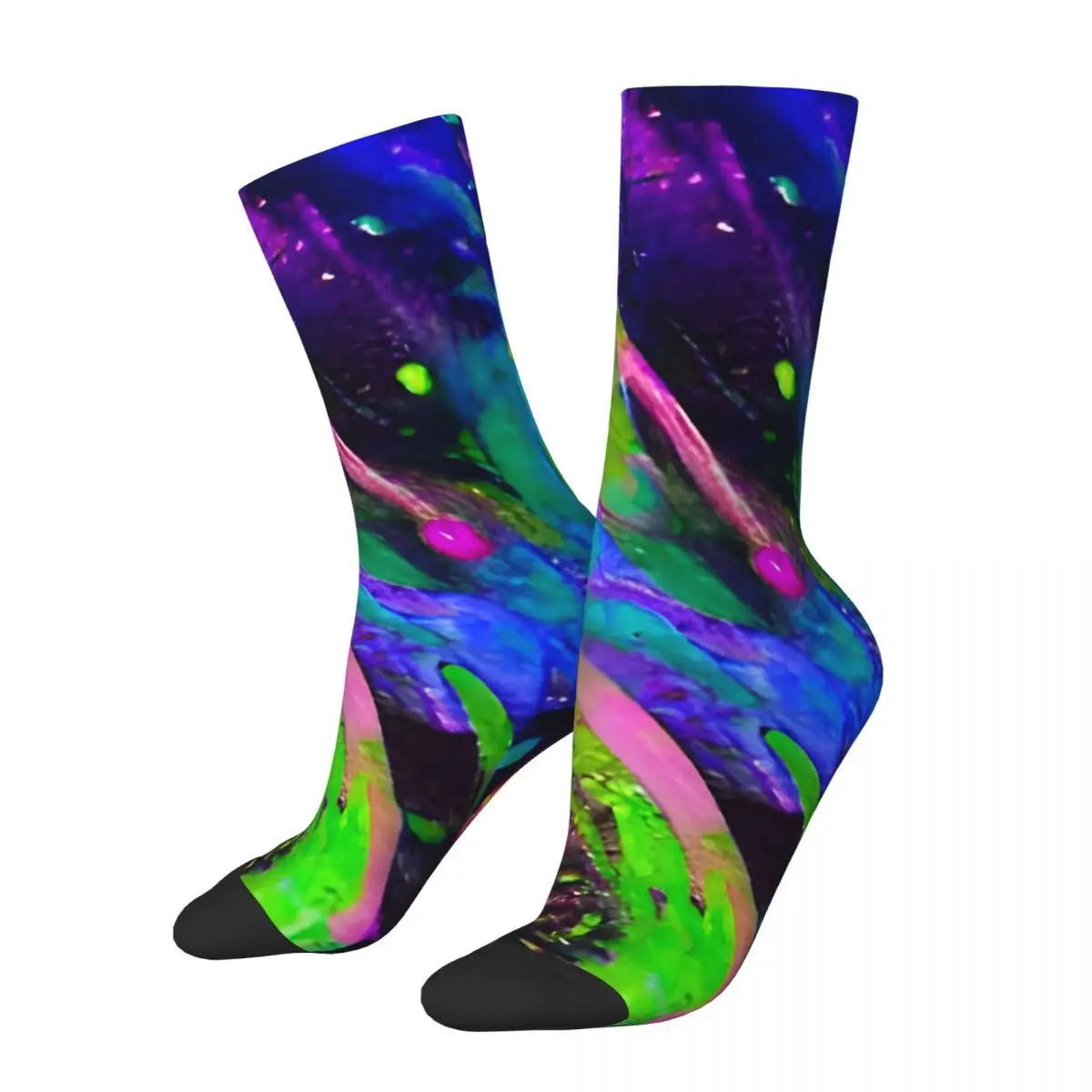 Retro Cosmic Dream - Ethereal Neon Patterns Men's compression Socks Unisex Harajuku Pattern Printed Novelty Crew Sock