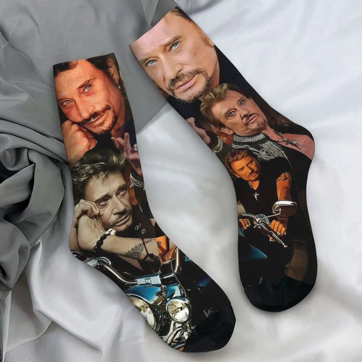 Johnny Hallyday Stockings France Rock Singer Design Elegant Socks Winter Anti Skid Socks Unisex Men Skateboard Warm Soft Socks