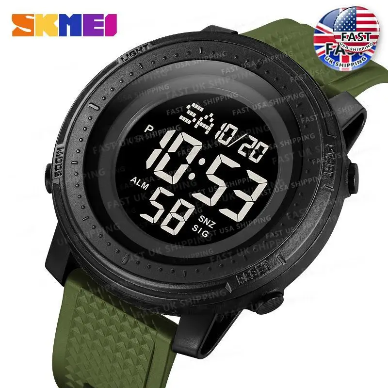 

SKMEI Relogios Masculino повседневные спортивные часы с подсветкой и обратным отсчетом для мужчин, водонепроницаемые 5 бар, секундомер, наручные часы с календарем