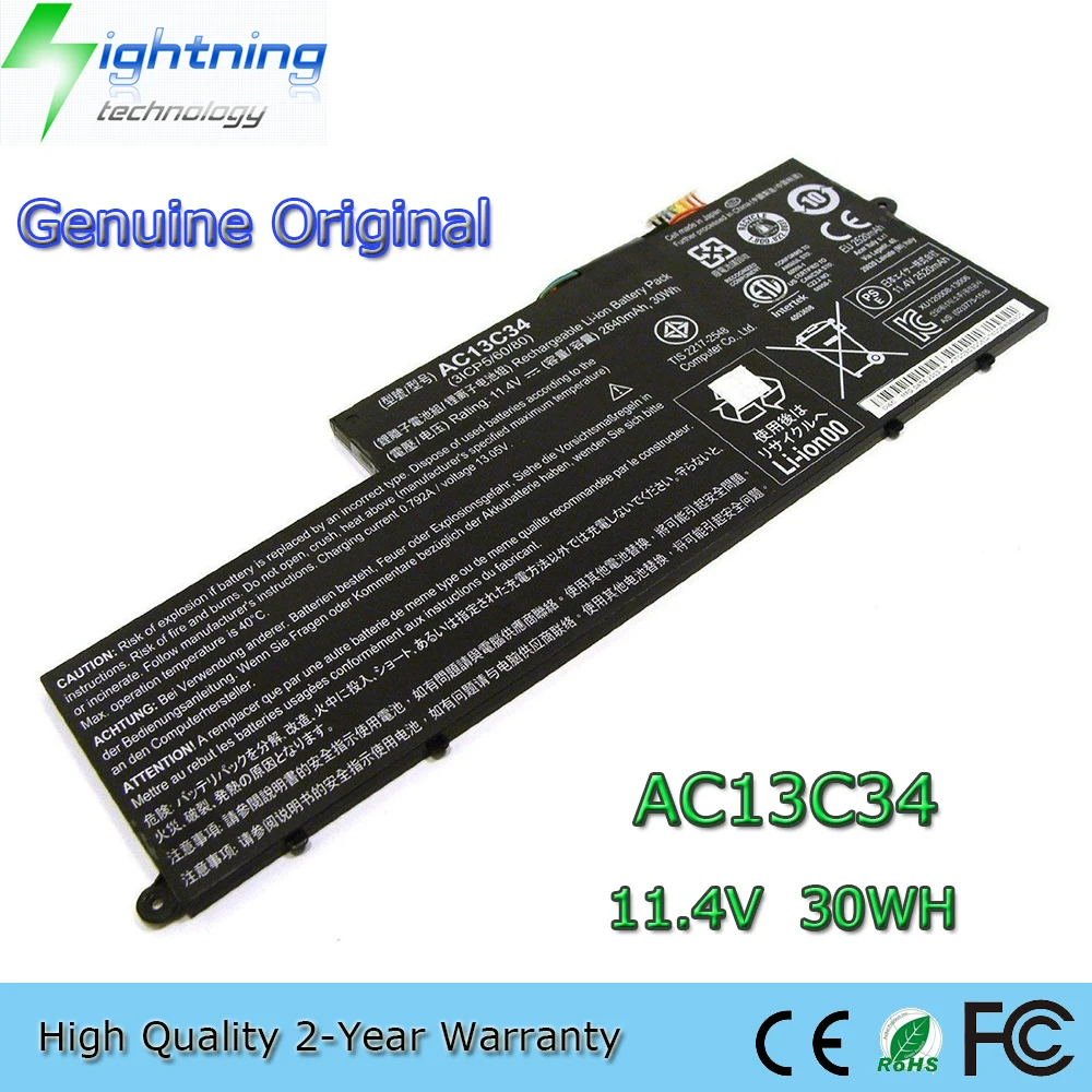 Brandnew Genuíno Original Ac13c34 11.4v 2640mah Bateria do Portátil para Acer Aspire V5122p V5-132 E3-111 E3-112 Es1-111m