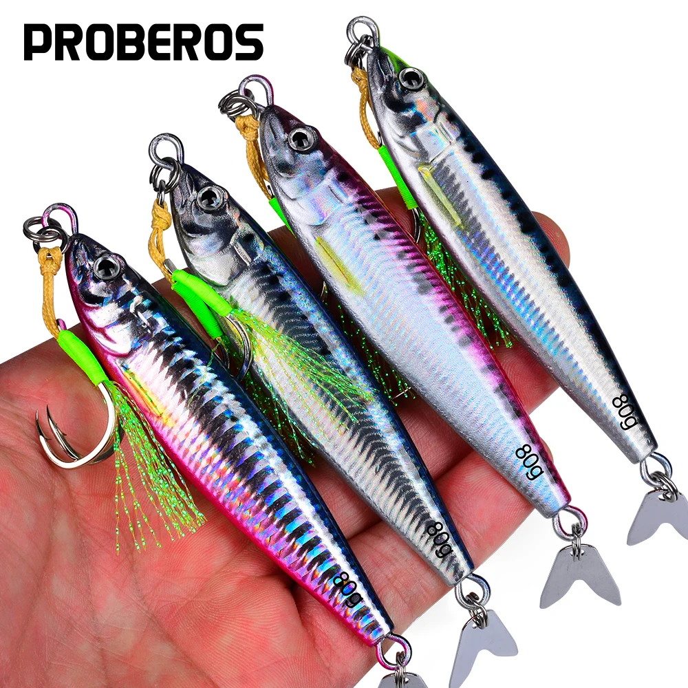 PROBEROS 1/4 pièces leurres de pêche au gabarit en métal à coulage lent-appât dur imprimé en 3D avec hameçons triples et lames en saule
