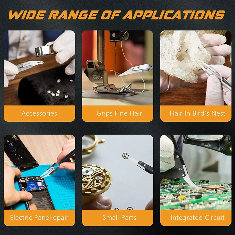 3Pcs Anti-Static Reverse Ceramic Tweezer IC SMD SMT Reverse Tweezers Heat Resistant 1000 Degree Hand Tools