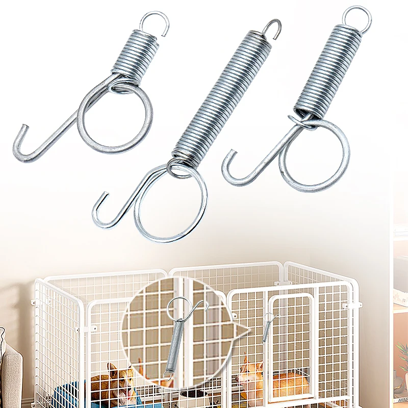 10 Packs Spring Hooks for Rabbit Cage Spring Latch Door Cage Accessories Wire Cage Clips Snap Hooks Multifunctional 3 Sizes