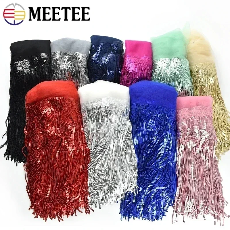 1-10Yards Meetee 18cm Sequin Fringe Trim Tassel Glitter Lace Fringes for Dance Clothes Dresses Decorative DIY Sewing Accessories