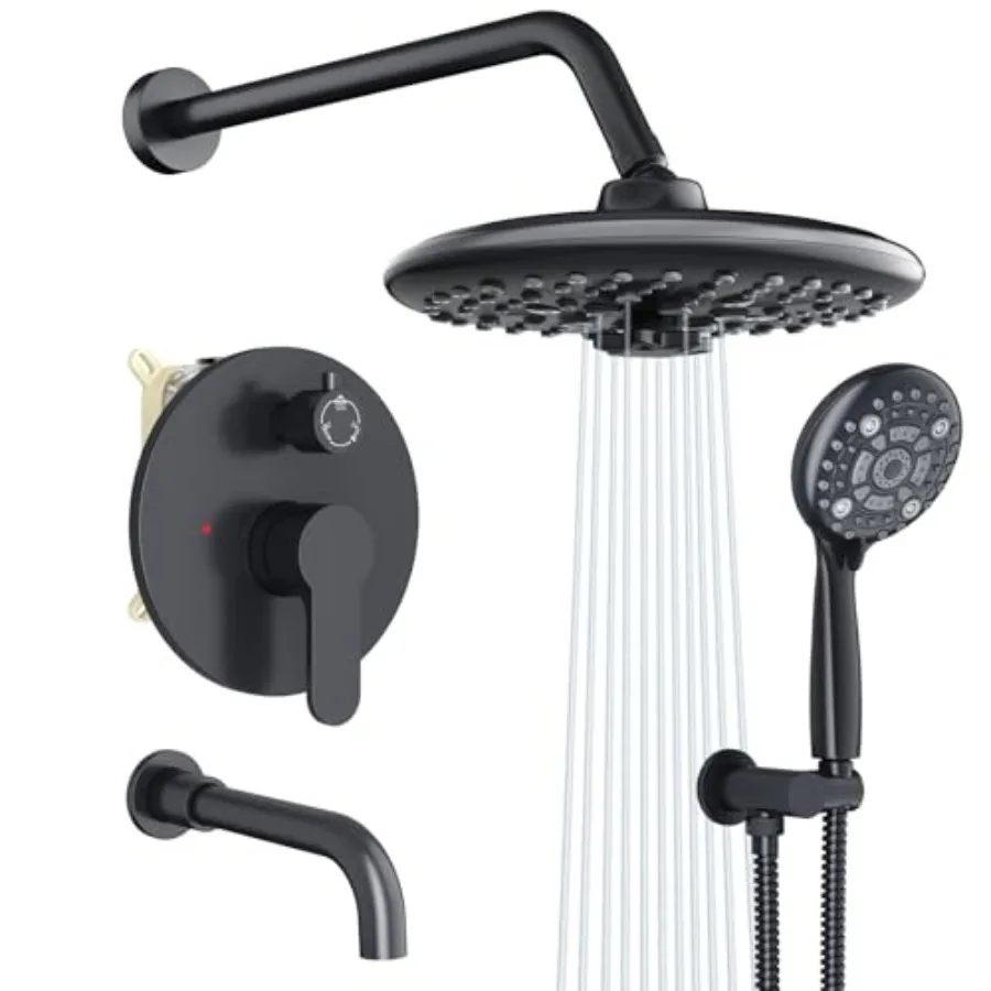 

10 Inches Wall Mounted Shower System with Tub Spout Shower Tub Faucets Sets Complete Newer Model High Pressure 3-Spray Rain Sho