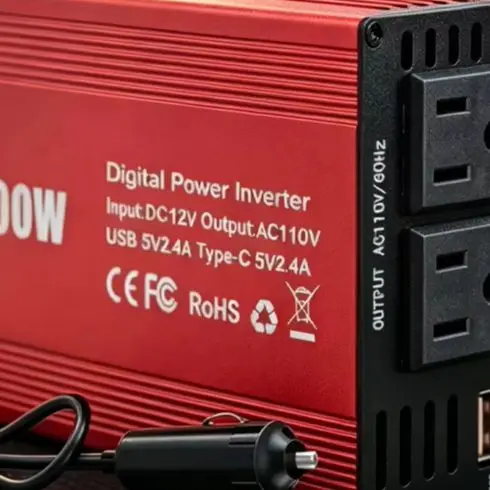 300W Car Power Inverter 12V To 110V Voltage Converter With Dual USB Ports Red Aluminum Alloy For Camping For Road Trip Vehicle