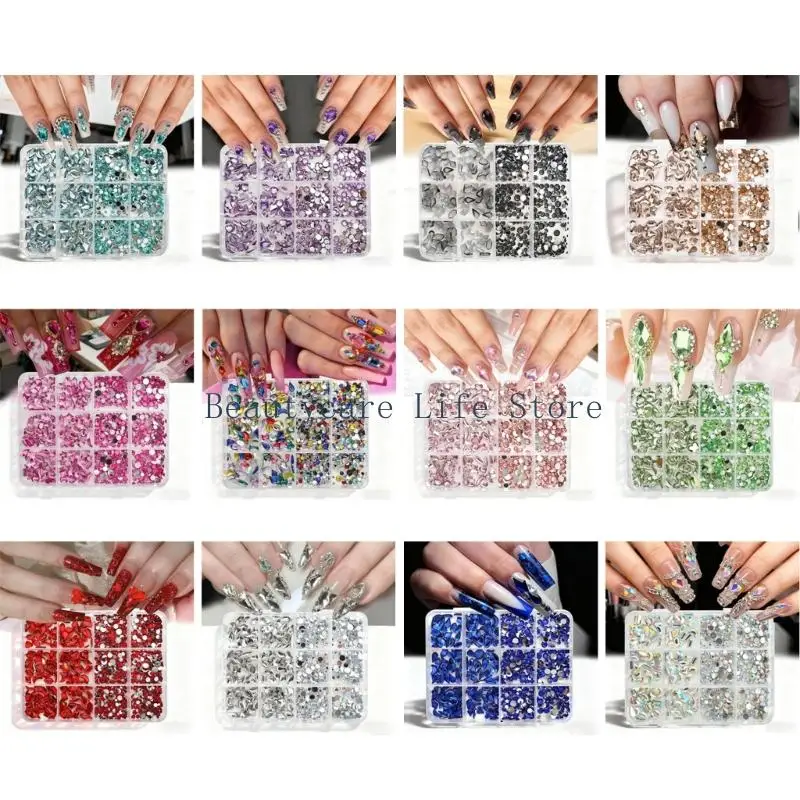 

652C 1Set 12 Compartment Art Storage Box with Flat Back Resin Rhinestones