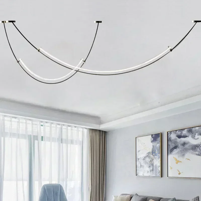 Nordic Moderne Hängende Kronleuchter Glanz Minimalistischen Linie Design Led-leuchten Wohnkultur Wohnzimmer Esszimmer Hotel Salon Kronleuchter