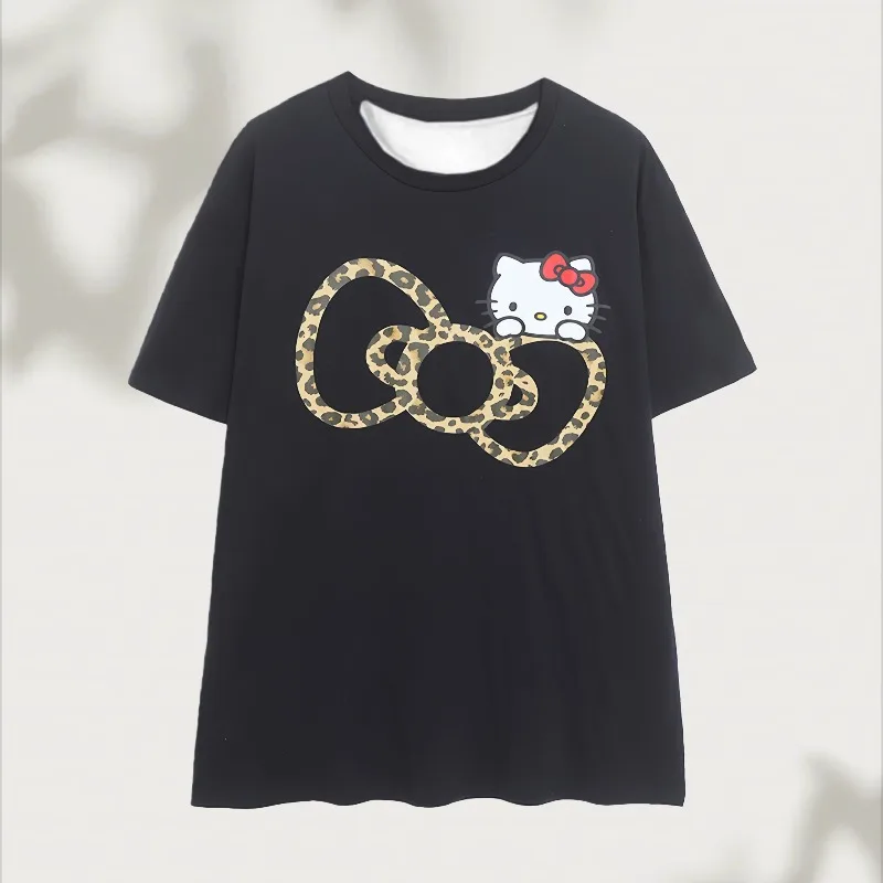 جديد زوجين نمط ليوبارد طباعة الكرتون KT القط 3D مطبوعة قصيرة الأكمام عارضة تنوعا تنفس التجفيف السريع أعلى العصرية