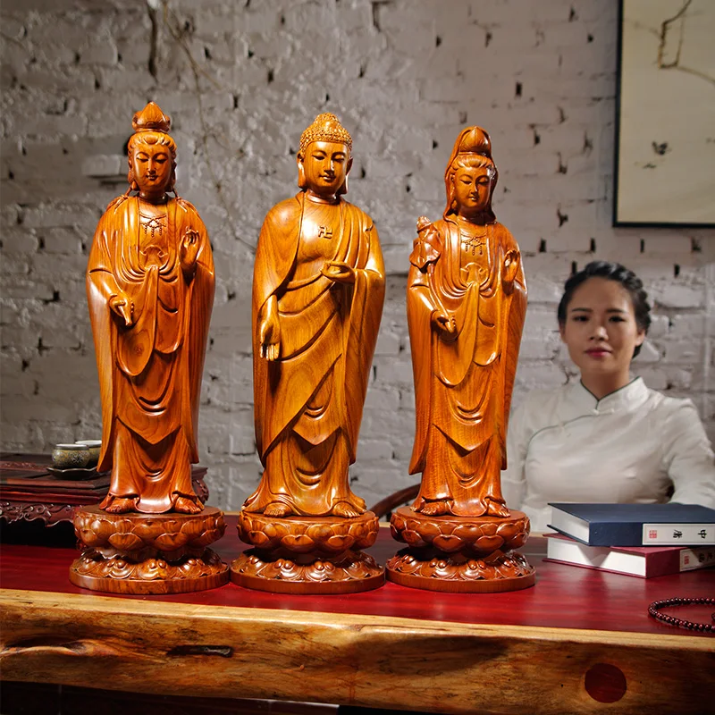 

A SET 3PCS Large GOOD HOME Spiritual efficacious Mascot Standing Guanyin Avalokitesvara buddha Handmade Rosewood carving statue