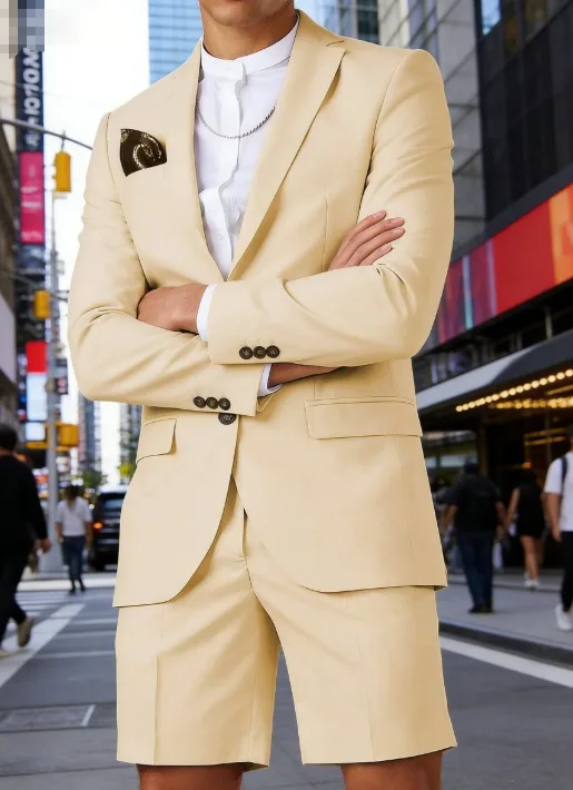 

Новинка 2023: Мужской летний повседневный костюм-двойка цвета шампань (пиджак + брюки) для жениха, пляжной вечеринки или свадьбы