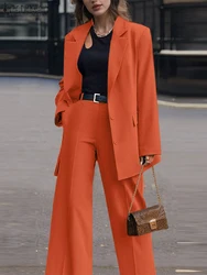 ZANZEA Autumn Fashion Women Matching Sets Elegant Long Sleeve Tops Trouser Suit Women Blazer Wide Leg Pant Sets Solid Tracksuits