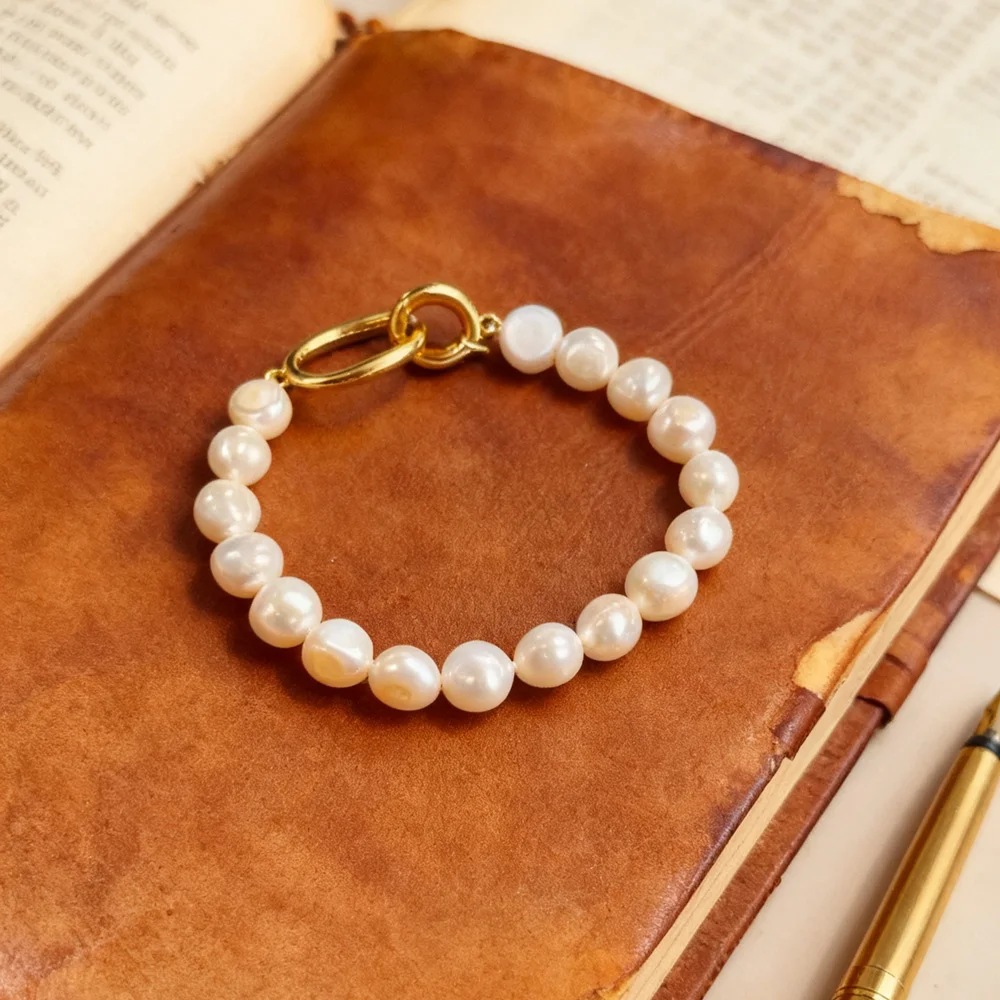 

16cm 18cm 20cm Length 7-8mm Freshwater Pearl Bracelet Geometric Pattern Copper Clasp 2025 Newest Fashion Women's Hand Bracelets