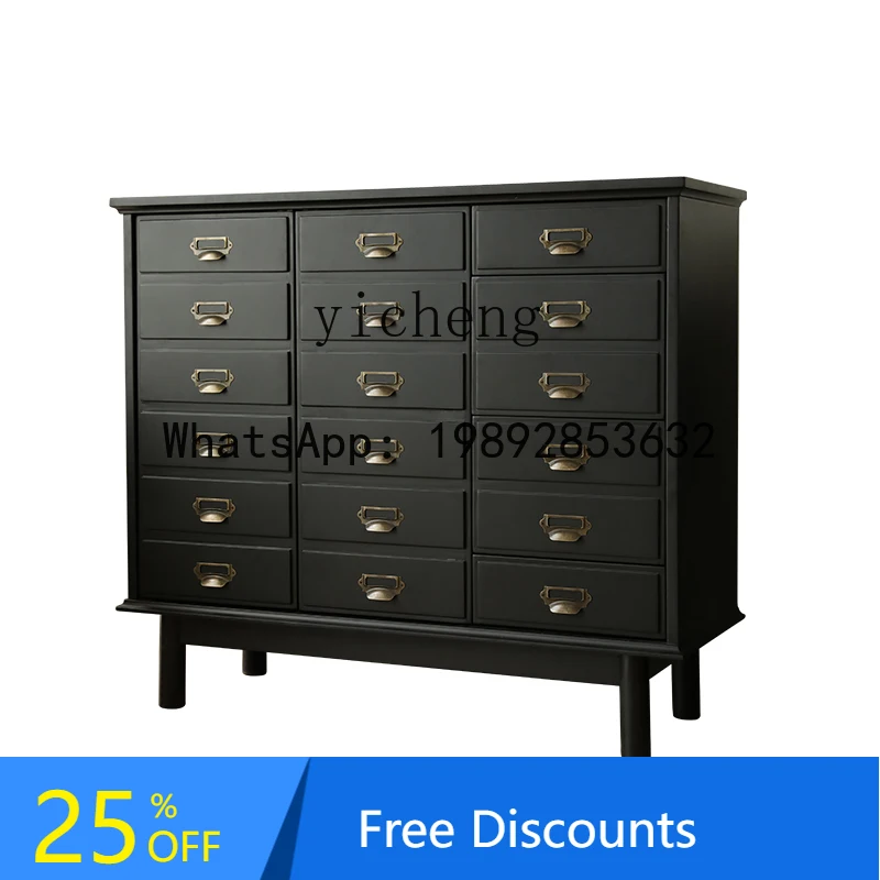 

FF entrance cabinet shoe bedroom retro matte black chest cabinet storage cabinet solid wood