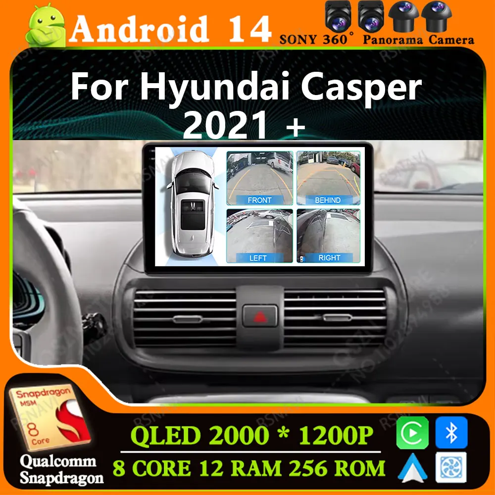 

Andoird 14 Автомобильный радиоприемник для Hyundai Casper 2021 + Беспроводная автонавигация Carplay 2 DIN GPS DSP Стерео Мультимедиа 5G WIFI 4G LTE