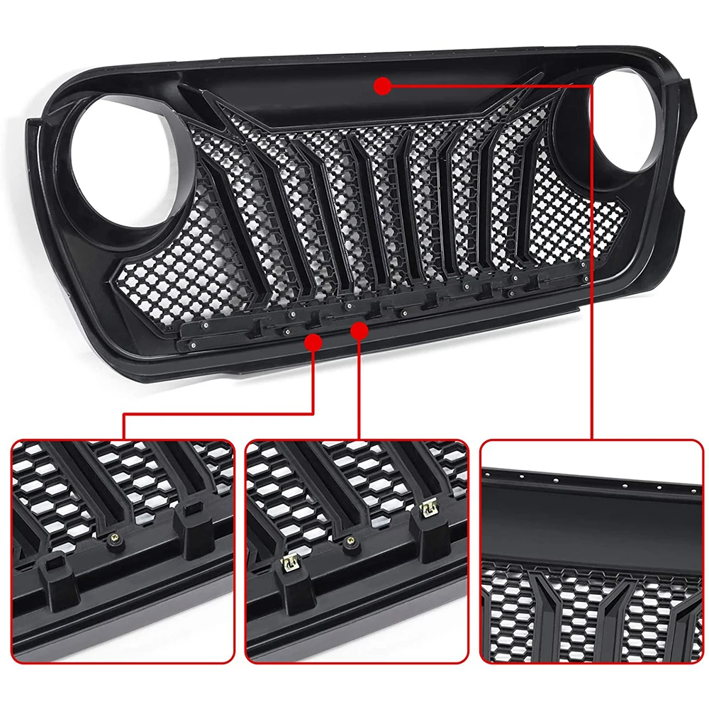 Racing Grille Bumper Upper Grills Mesh Cover Wiht LED Light For Jeep Wrangler JL Gladiator JT 2018-2023 Exterior Accessories