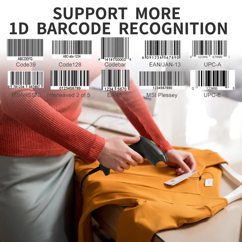 GTCODESTAR Handheld USB Barcode Reader 1D bar Code Scanners Laser Wired Barcode Scanner for Warehouse Barcode Scanning Gun