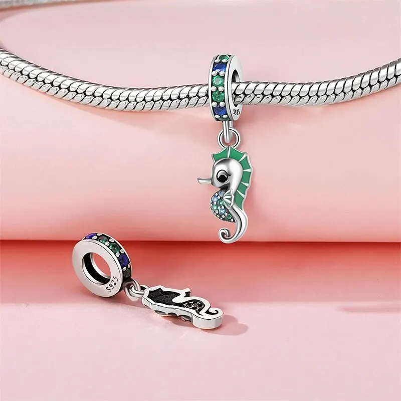 Fit Original Pandora Bracelet 925 Sterling Silver Seahorse Charms Beads Inlaid Zirconium Temperature Change Pendants Diy Jewelry