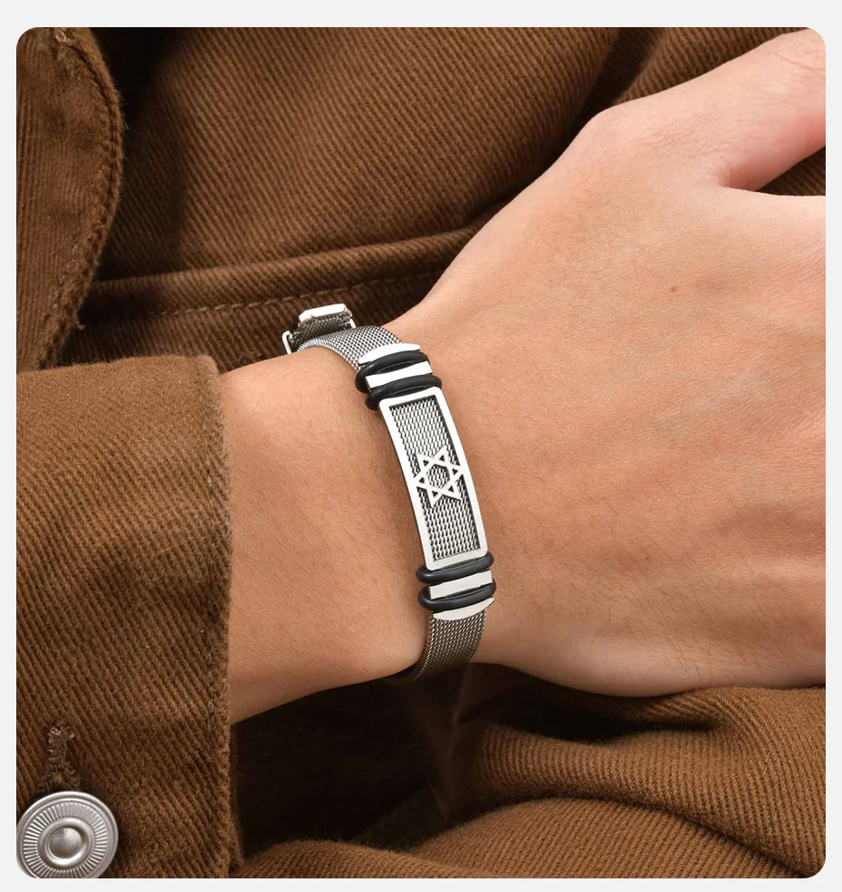 Vnox Edelstahl Hexagramm-Stern-Armband für Männer und Jungen, Stern-Mesh-Uhrenarmband, verstellbares Armband, Modeschmuck, Geschenk – Detail 2
