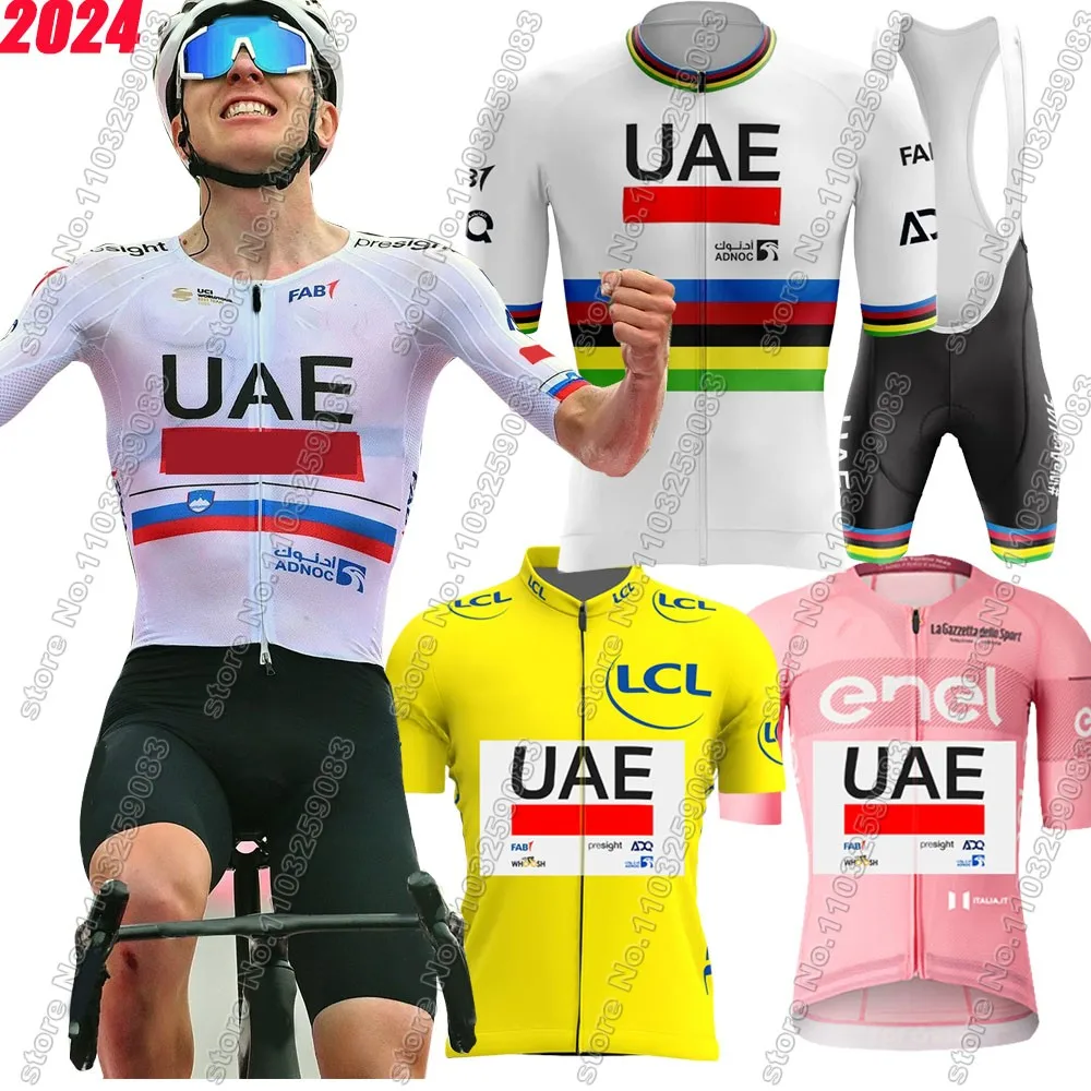 2024 Yellow UAE Team Cycling Jersey Set Short Sleeve Tour Pogacar Mens Clothing Road Bike Shirts Suit Bicycle Bib Shorts MTB