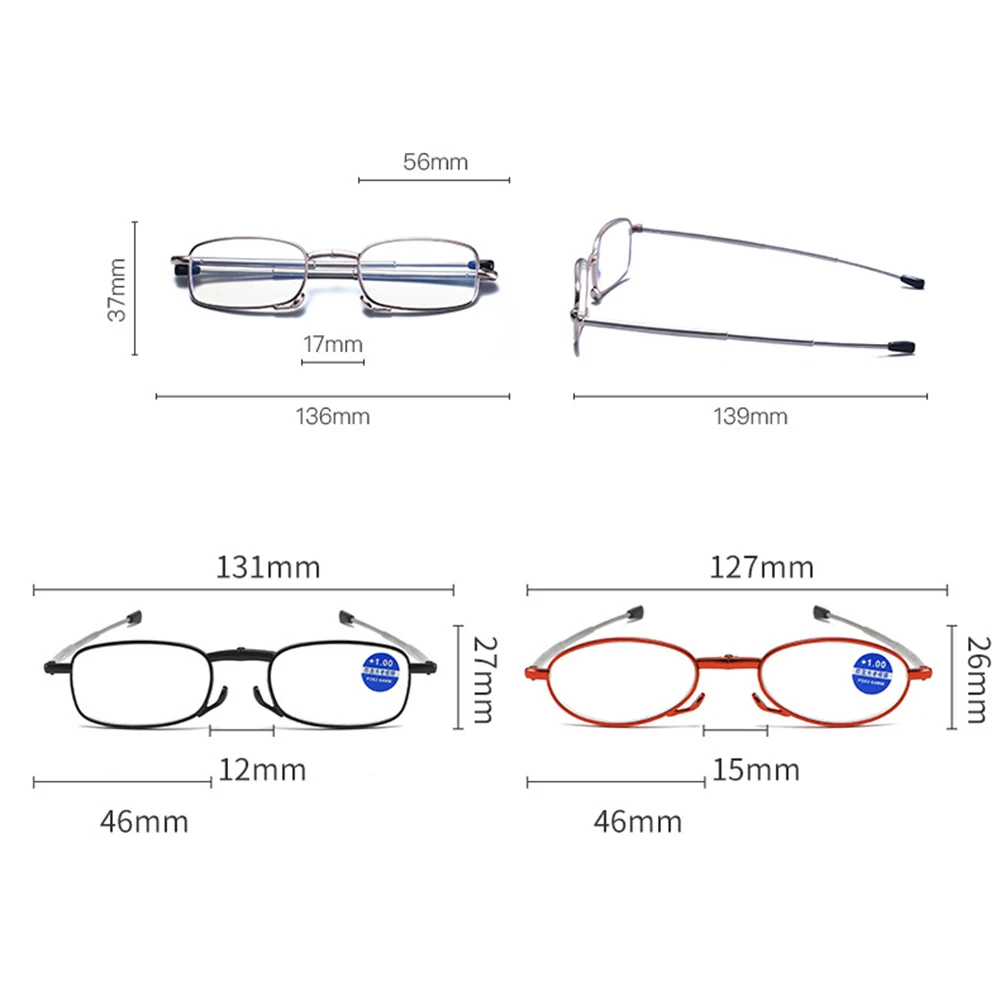 ミニデザイン ブルーライトカット 携帯用老眼鏡 +1.0 +1.5 +2.0 +2.5 +3.0 +3.5 +4.0 眼鏡 折りたたみ式メガネ