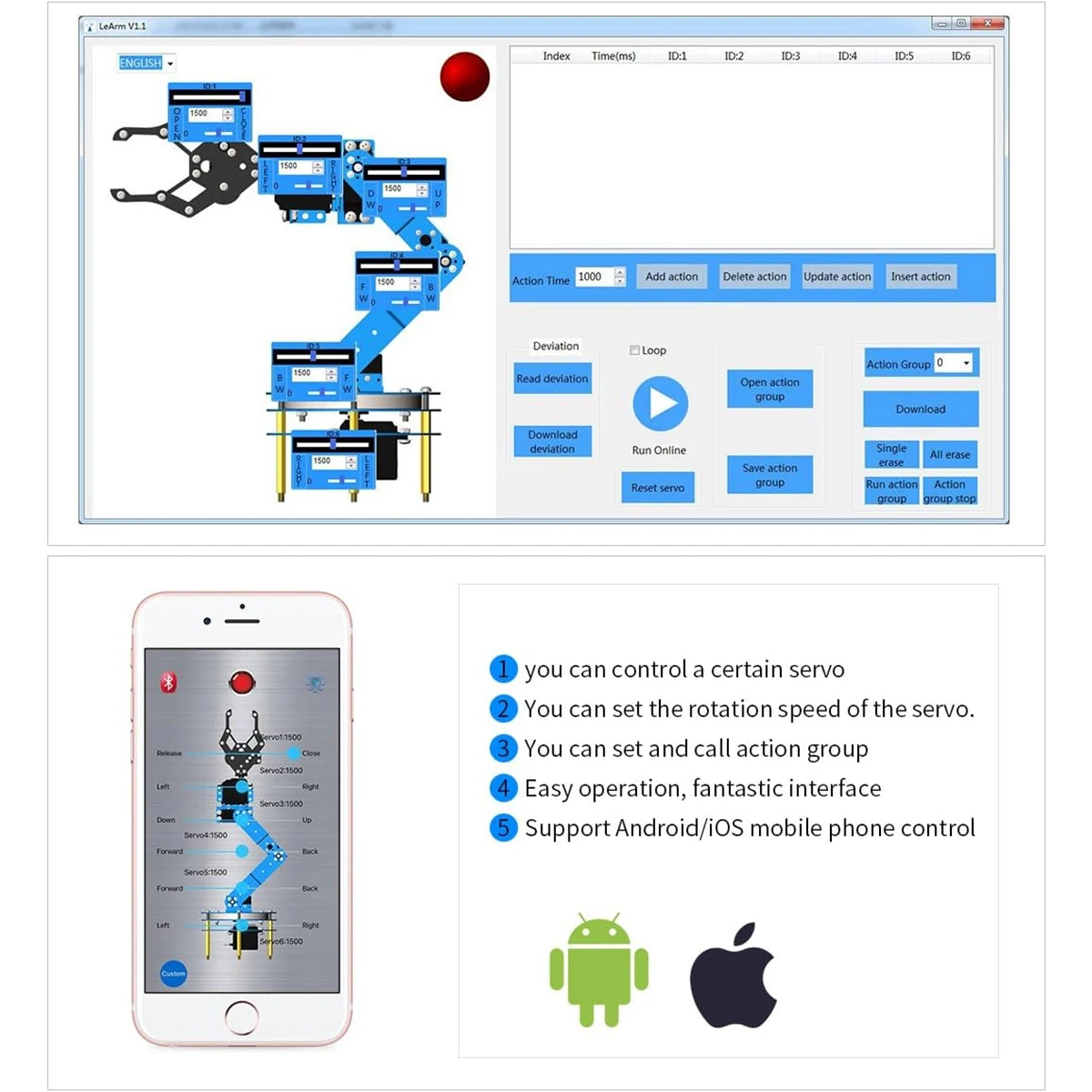 LeArm 6DOF DIY STEM التعليم تعلم البرمجة مخلب سطح المكتب ذراع آلي صغير AI طقم أذرع آلي مع البرنامج التعليمي
