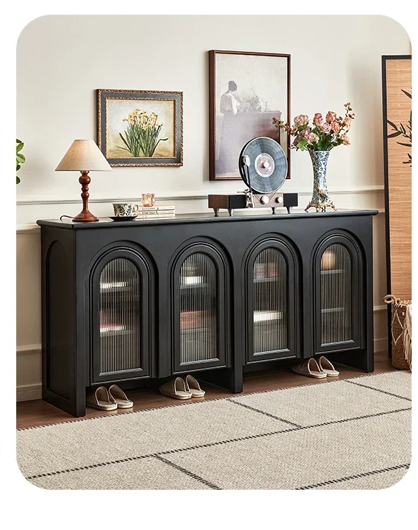 A  Retro style entrance glass with lamp foyer storage shoe cabinet storage French living room